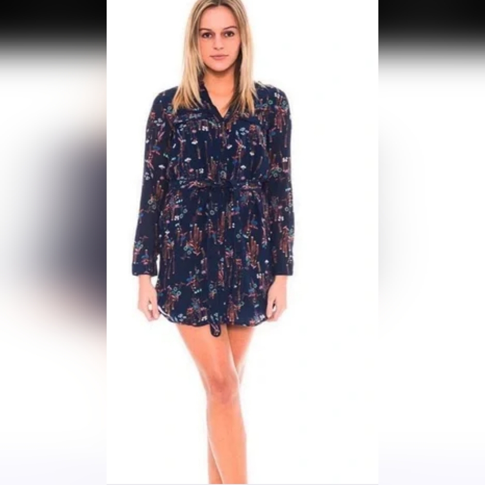 Everly Floral Navy Long Sleeve Mini Dress Small NWOT